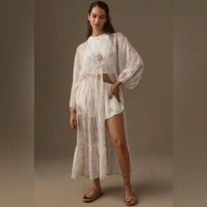 Anthropologie Tiered Balloon Sleeves Sheer Floral Duster One Size